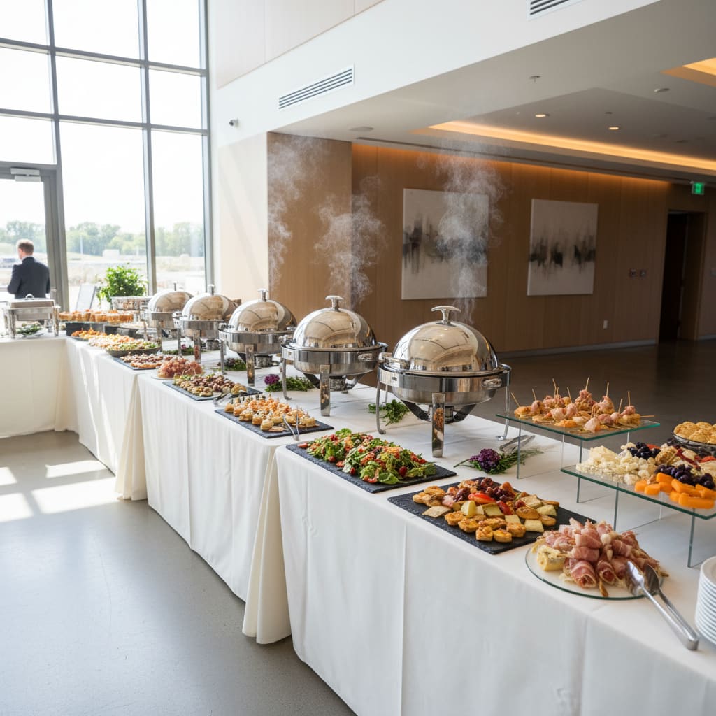 Elegantes Buffet-Setup mit warmen und kalten Speisen