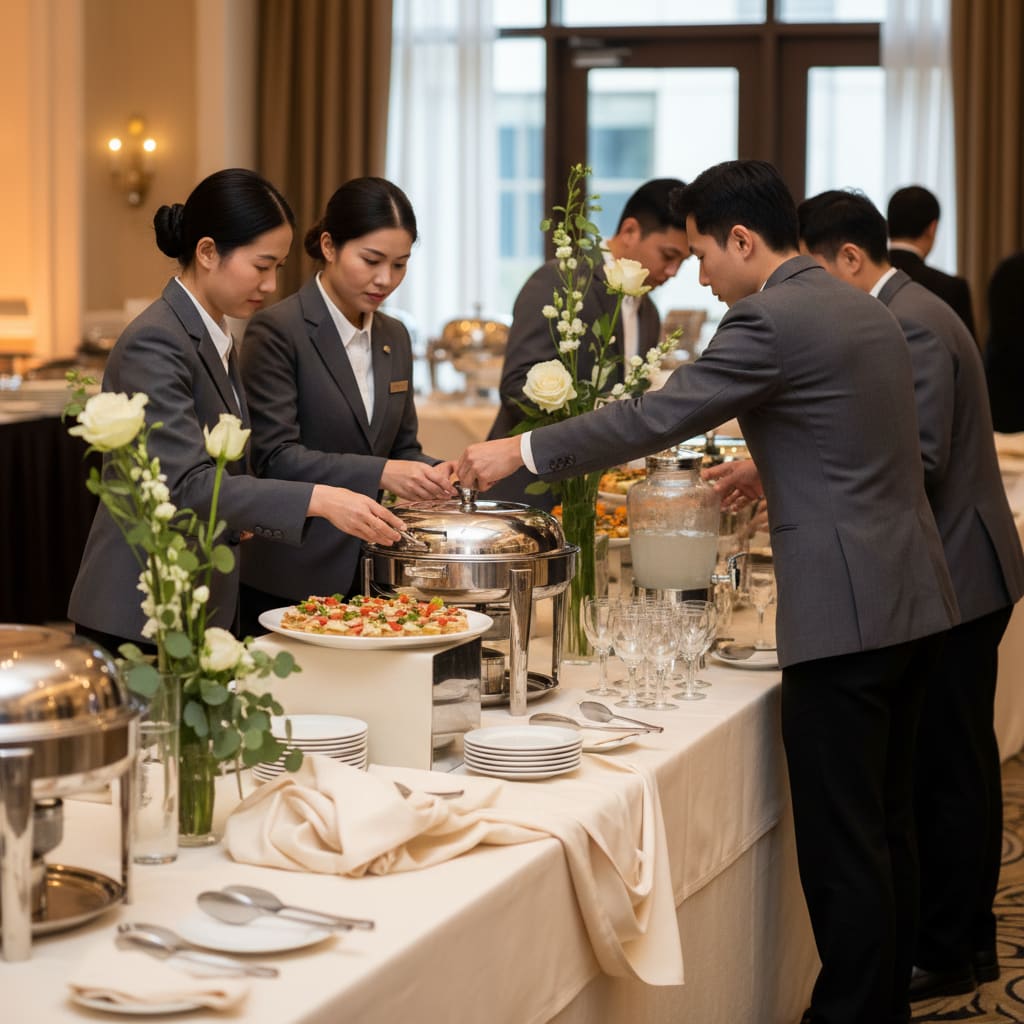 Servicemitarbeitende beim Buffet-Aufbau
